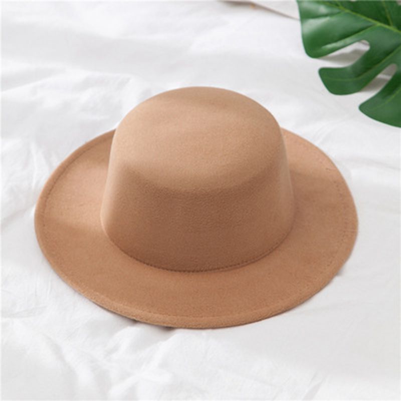 Flat Fedoras Hats for Women Classic British Jazz Cap Imitation Woolen Wide Brim Ladies Caps Church Derby Flat Top Hat gorras