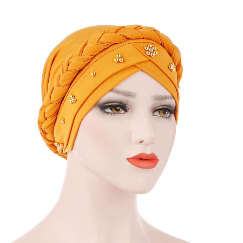 India Muslim Women Hijab Hat Cancer Chemo Cap Braid Beads Turban Headscarf Islamic Head Wrap Lady Beanie Bonnet Hair Loss Cover