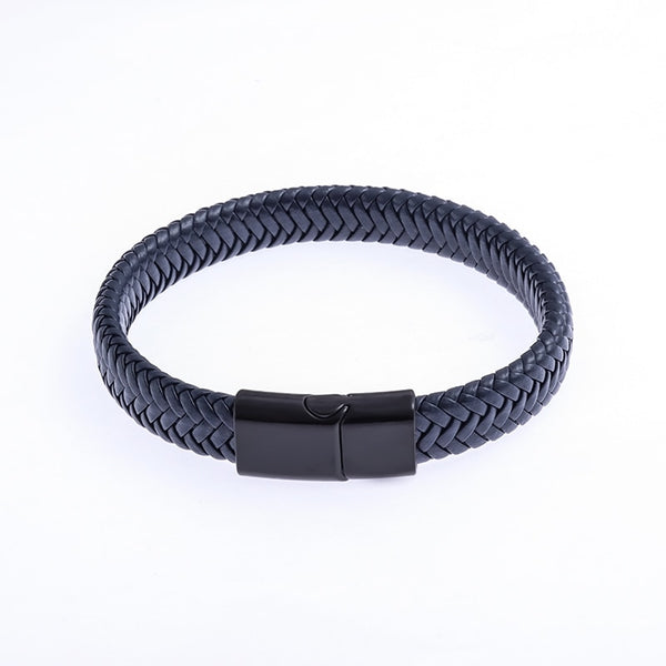 Classic Black Leather Bracelet for Men Hand Jewelry Gift Handsome Business Bracelet with Metal Magnetic Clasp