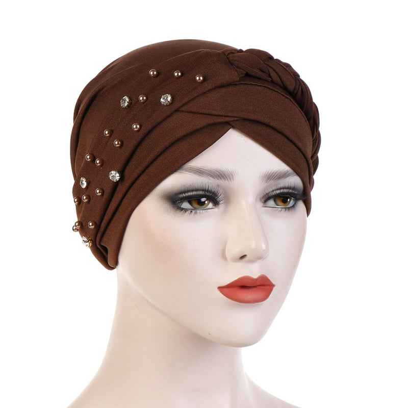 India Muslim Women Hijab Hat Cancer Chemo Cap Braid Beads Turban Headscarf Islamic Head Wrap Lady Beanie Bonnet Hair Loss Cover