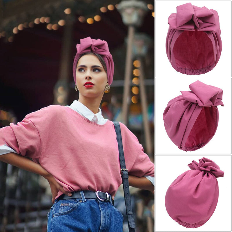 African Head Wraps Elegant Retro Turban for Women Muslim Headscarf Cap Soild Color Ladies Beanies Caps Muslim Headpiece