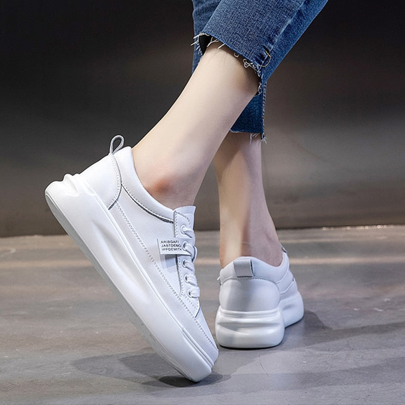 Big Size Women Sneakers Autumn Leather Light White Sneaker Female Platform Vulcanized Shoes Spring Casual Breathable Sports Shoe