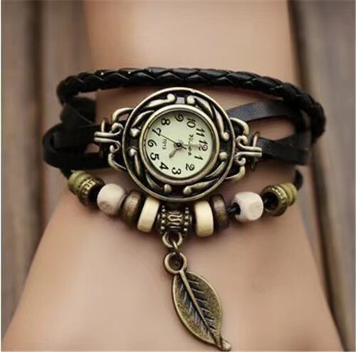 Foreign trade antique watch fashion leather wrapped bracelet epidermis women table butterfly pendants wholesale children table