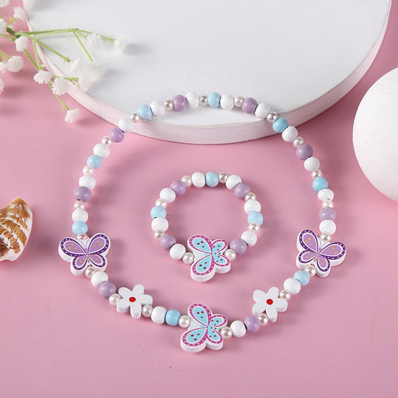 2pcs/Set Clay Beads Necklace Bracelet Jewelry Sets Cute Cartoon Pattern Charm For Children Party Jewelry Kids Birthday Gift Sets