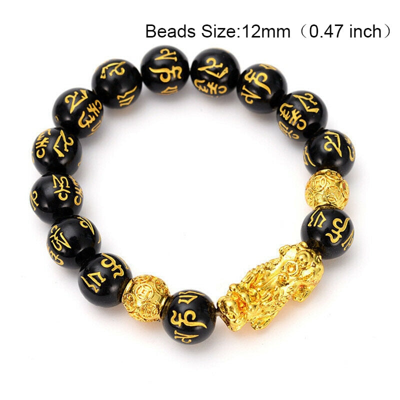 Obsidian Stone Beads Bracelet Pixiu Bring  Wealth Good Luck Feng Shui Chinese Beast Wristband Gold Pixiu Men Women Bracelet