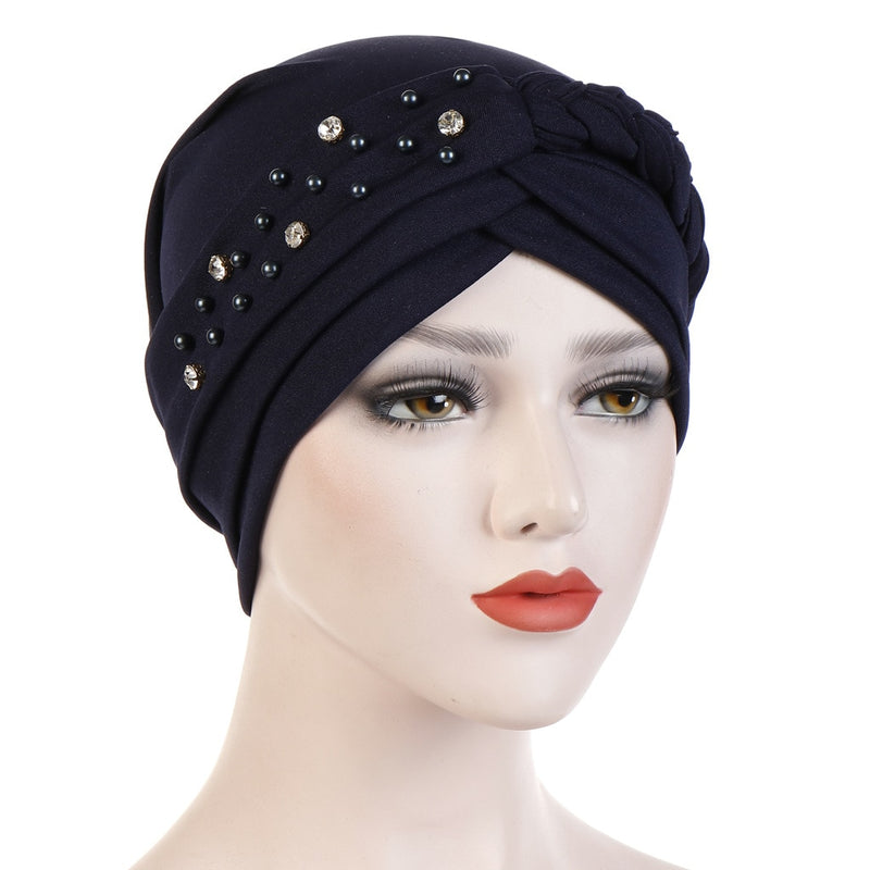 India Muslim Women Hijab Hat Cancer Chemo Cap Braid Beads Turban Headscarf Islamic Head Wrap Lady Beanie Bonnet Hair Loss Cover