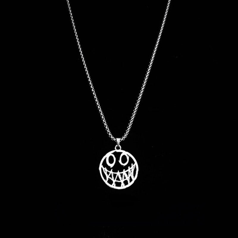 Kpop Smiley Face Necklaces Goth Hip Hop Chain stainless steel Pendant Necklace for Women Men Girl Neck Chain Gothic Streetwear