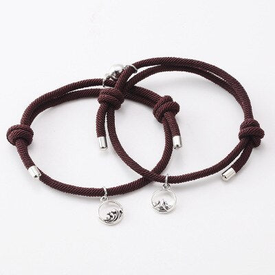 2PCS/SET Alloy Couple Magnetic Attraction Ball Creative Bracelet Stainless Steel Friendship Rope Men and Women Jewelry Gift