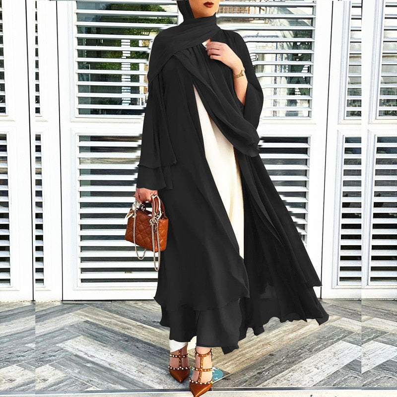 Better Double layer Abaya Kimono Dubai Kaftan Muslim Cardigan Abayas Dresses Women Casual Robe Femme Caftan Islam Clothes F2664