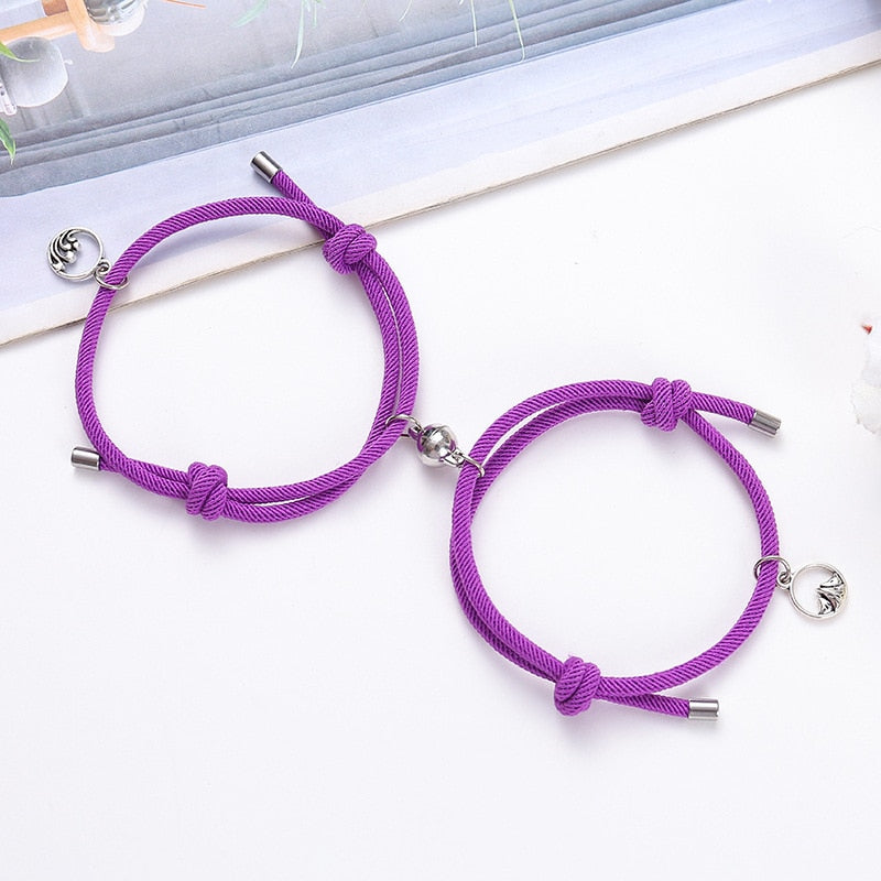 2PCS/SET Alloy Couple Magnetic Attraction Ball Creative Bracelet Stainless Steel Friendship Rope Men and Women Jewelry Gift