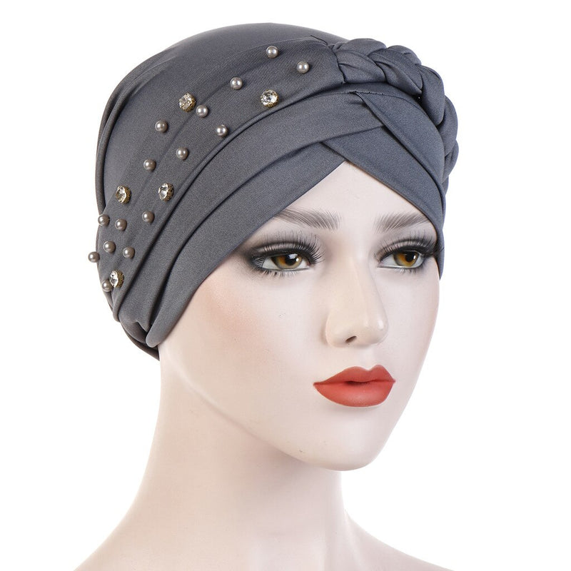 India Muslim Women Hijab Hat Cancer Chemo Cap Braid Beads Turban Headscarf Islamic Head Wrap Lady Beanie Bonnet Hair Loss Cover