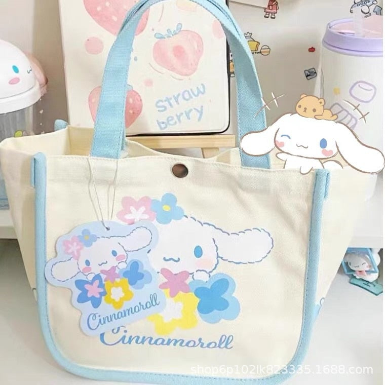 Sanrio Hello Kitty My Melody Backpack Mujer One Shoulder Hand Bag Lunch Bag Tote Bag Canvas Kawaii Large Capacity Storage Bag