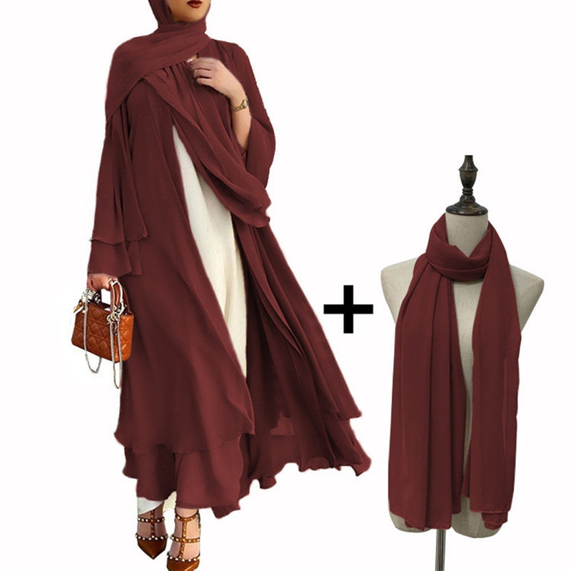 Better Double layer Abaya Kimono Dubai Kaftan Muslim Cardigan Abayas Dresses Women Casual Robe Femme Caftan Islam Clothes F2664