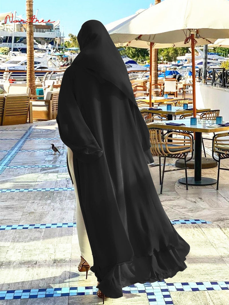 Better Double layer Abaya Kimono Dubai Kaftan Muslim Cardigan Abayas Dresses Women Casual Robe Femme Caftan Islam Clothes F2664