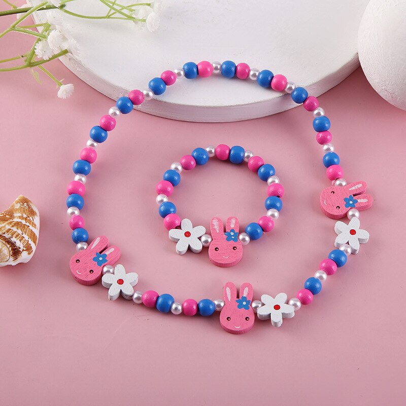 2pcs/Set Clay Beads Necklace Bracelet Jewelry Sets Cute Cartoon Pattern Charm For Children Party Jewelry Kids Birthday Gift Sets