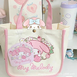 Sanrio Hello Kitty My Melody Backpack Mujer One Shoulder Hand Bag Lunch Bag Tote Bag Canvas Kawaii Large Capacity Storage Bag