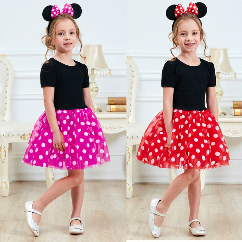 Fancy Baby Girls Clothes Mouse Dress Christmas Costume New Year Carnival Polka Dot Santa Dresses For Girls Holiday Party