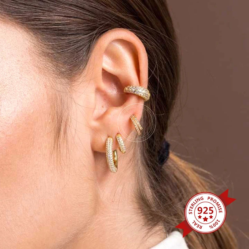 925 Sterling Silver Ear Needle Vintage C Shape Earrings For Women Triple Open Circle Piercing Stud Earrings Fashion Jewelry