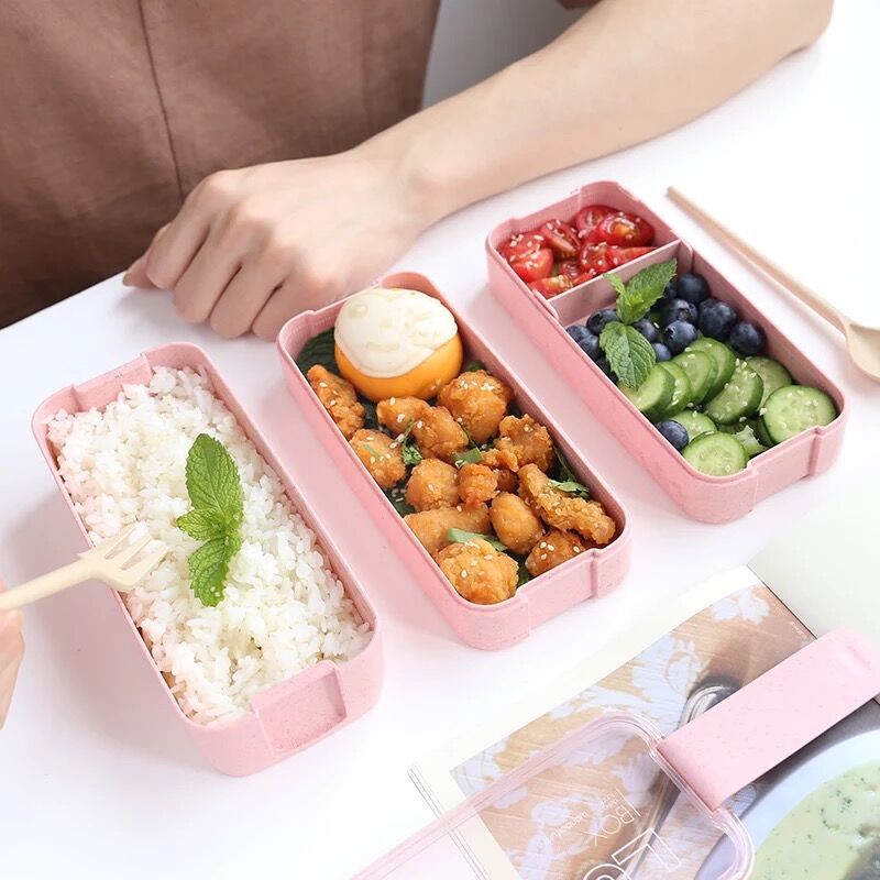 Kitchen 900ml Microwave Lunch Box Wheat Straw Dinnerware Food Storage Container Children Kids School Office Portable Bento Box