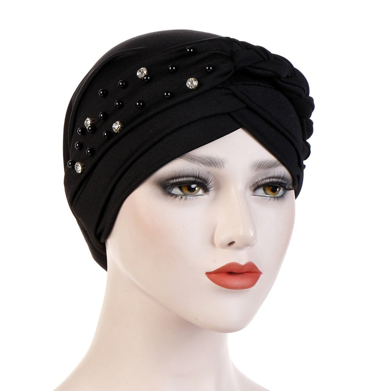 India Muslim Women Hijab Hat Cancer Chemo Cap Braid Beads Turban Headscarf Islamic Head Wrap Lady Beanie Bonnet Hair Loss Cover