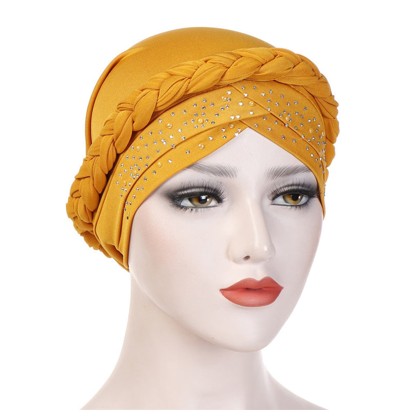 India Muslim Women Hijab Hat Cancer Chemo Cap Braid Beads Turban Headscarf Islamic Head Wrap Lady Beanie Bonnet Hair Loss Cover