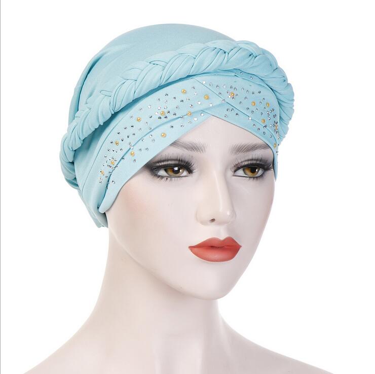 India Muslim Women Hijab Hat Cancer Chemo Cap Braid Beads Turban Headscarf Islamic Head Wrap Lady Beanie Bonnet Hair Loss Cover