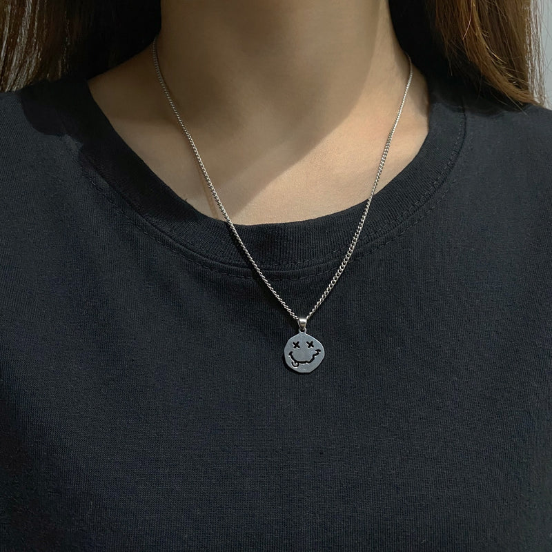 Kpop Smiley Face Necklaces Goth Hip Hop Chain stainless steel Pendant Necklace for Women Men Girl Neck Chain Gothic Streetwear