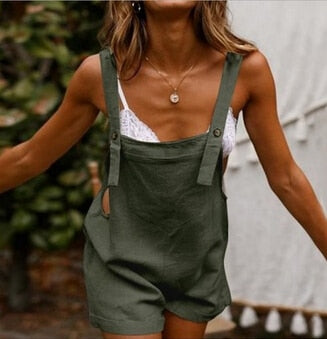 Women Loose Style Overalls Boho Solid Color Square Collar Playsuits Sleeveless Rompers Summer Casual Clothes