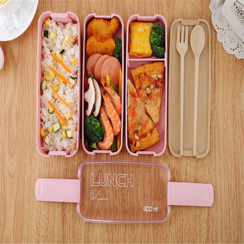 Kitchen 900ml Microwave Lunch Box Wheat Straw Dinnerware Food Storage Container Children Kids School Office Portable Bento Box