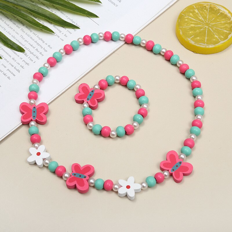 2pcs/Set Clay Beads Necklace Bracelet Jewelry Sets Cute Cartoon Pattern Charm For Children Party Jewelry Kids Birthday Gift Sets