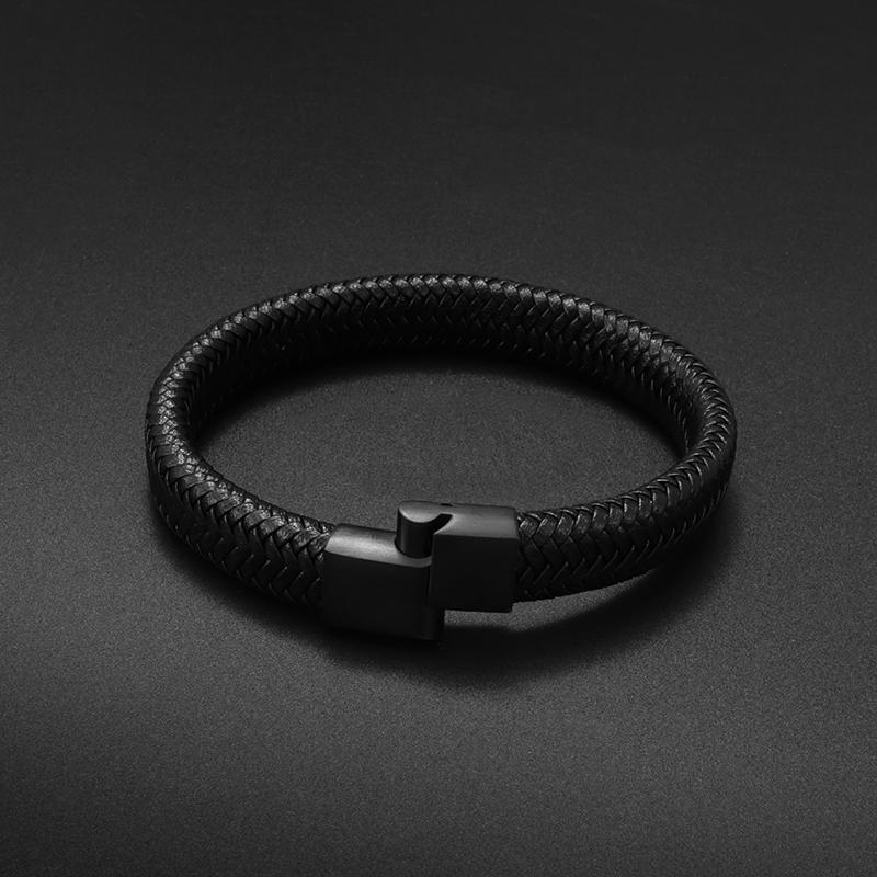 Classic Black Leather Bracelet for Men Hand Jewelry Gift Handsome Business Bracelet with Metal Magnetic Clasp