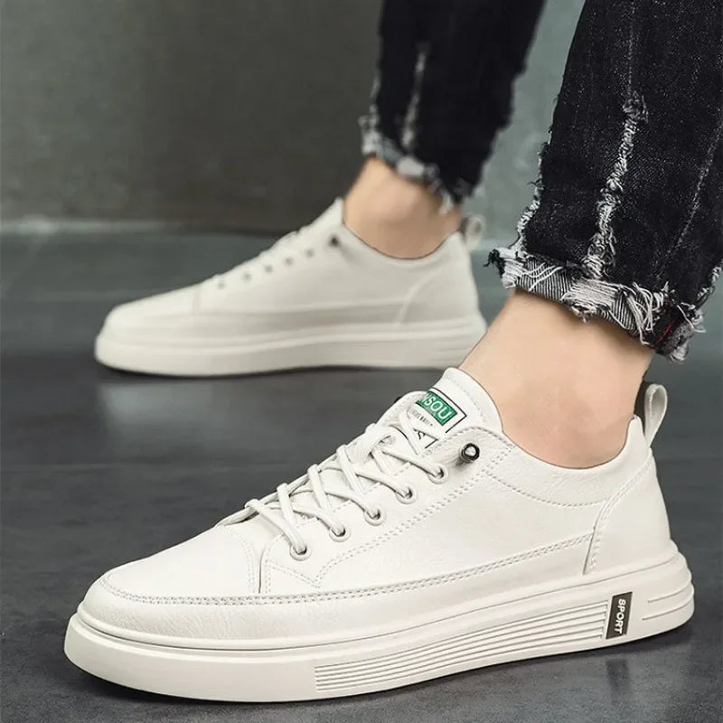 New Men's Fashion Casual Leather Shoes Men's White Vulcanized Shoes Sneakers Breathable Flat Shoes for Men Zapatillas De Hombre