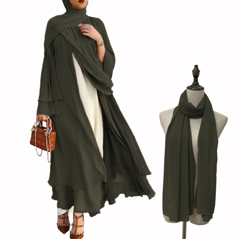 Better Double layer Abaya Kimono Dubai Kaftan Muslim Cardigan Abayas Dresses Women Casual Robe Femme Caftan Islam Clothes F2664