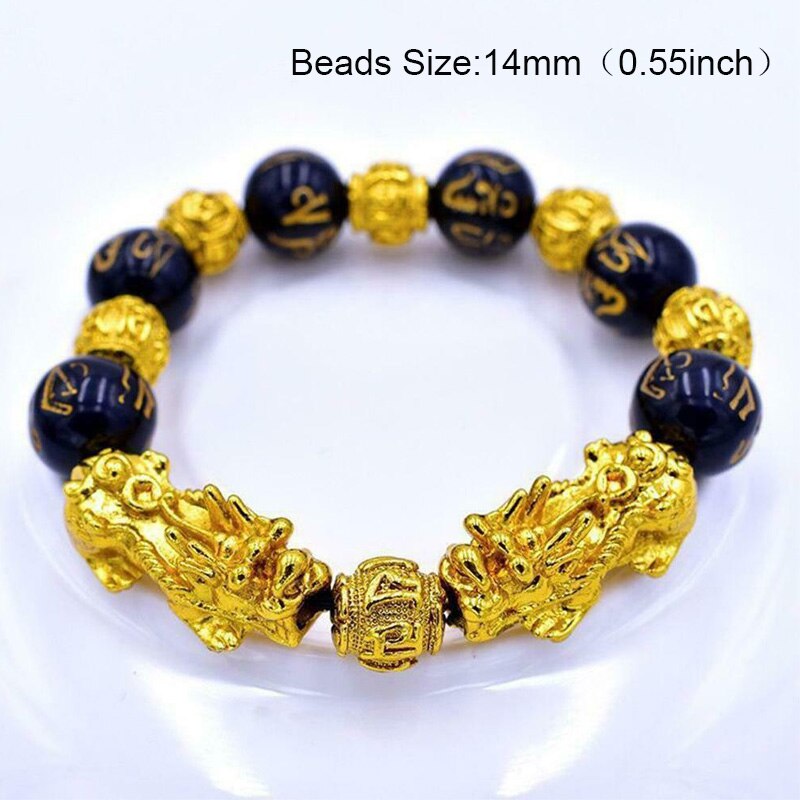 Obsidian Stone Beads Bracelet Pixiu Bring  Wealth Good Luck Feng Shui Chinese Beast Wristband Gold Pixiu Men Women Bracelet