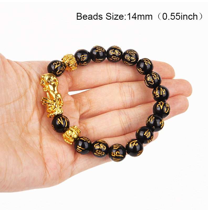 Obsidian Stone Beads Bracelet Pixiu Bring  Wealth Good Luck Feng Shui Chinese Beast Wristband Gold Pixiu Men Women Bracelet