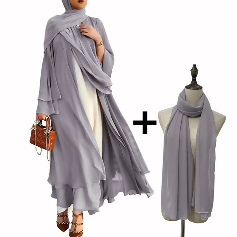 Better Double layer Abaya Kimono Dubai Kaftan Muslim Cardigan Abayas Dresses Women Casual Robe Femme Caftan Islam Clothes F2664