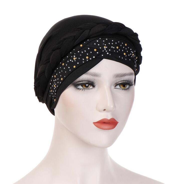 India Muslim Women Hijab Hat Cancer Chemo Cap Braid Beads Turban Headscarf Islamic Head Wrap Lady Beanie Bonnet Hair Loss Cover