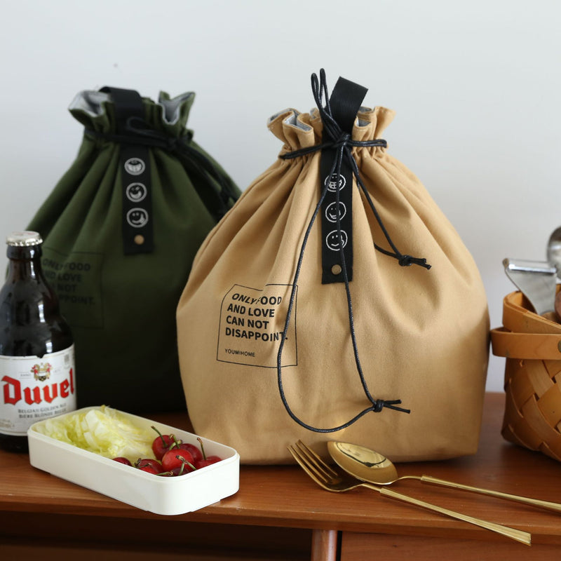 캠핑 용품 Lunch Bag Canvas Drawstring Thermal Insulation and Cold Storage High Capacity Camping Student Office Worker