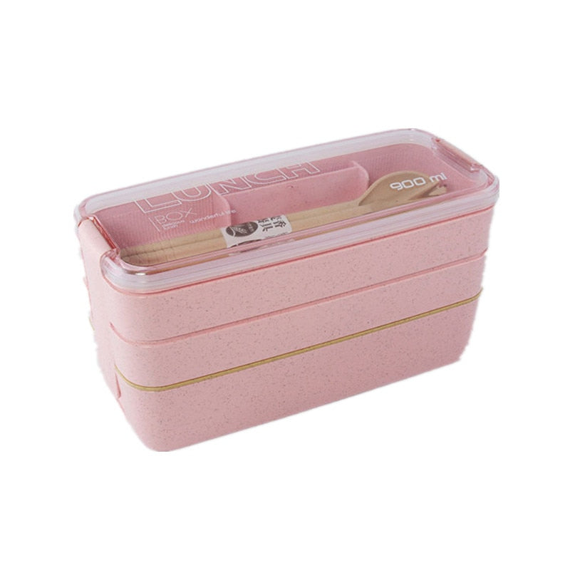 Kitchen 900ml Microwave Lunch Box Wheat Straw Dinnerware Food Storage Container Children Kids School Office Portable Bento Box