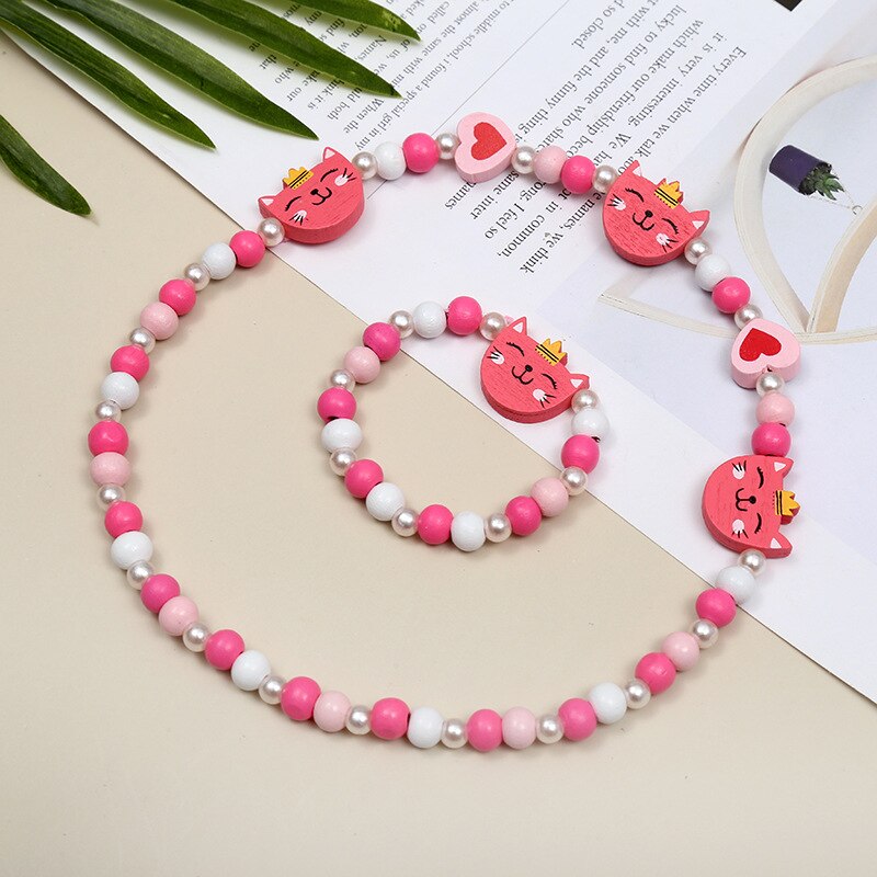 2pcs/Set Clay Beads Necklace Bracelet Jewelry Sets Cute Cartoon Pattern Charm For Children Party Jewelry Kids Birthday Gift Sets