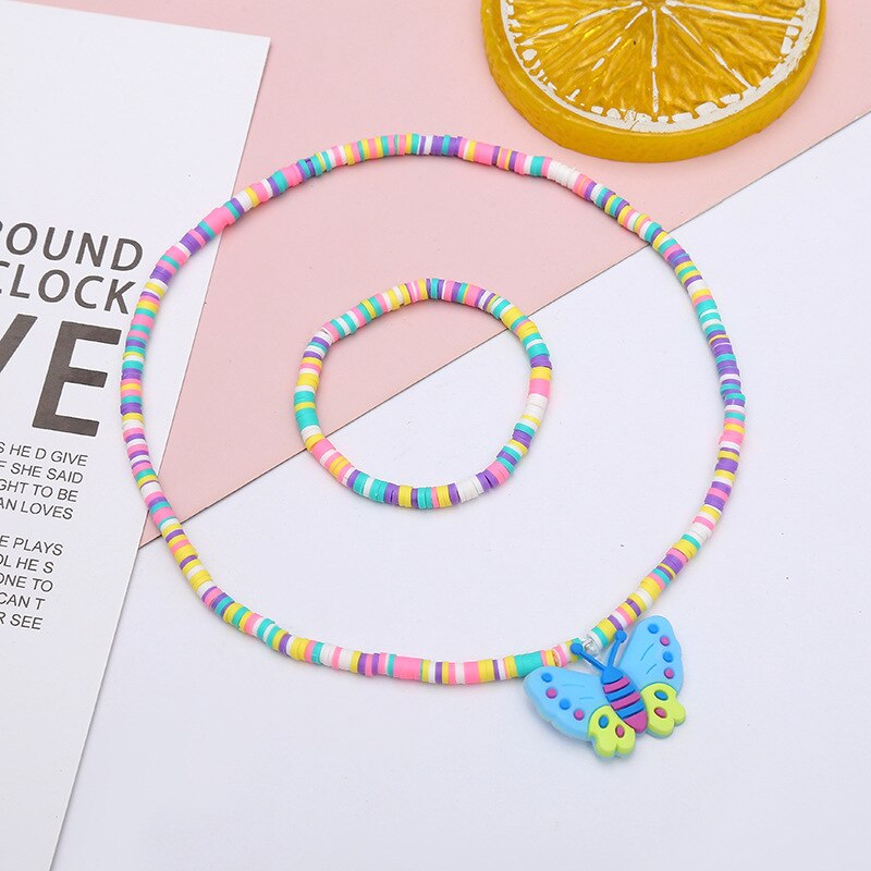 2pcs/Set Clay Beads Necklace Bracelet Jewelry Sets Cute Cartoon Pattern Charm For Children Party Jewelry Kids Birthday Gift Sets