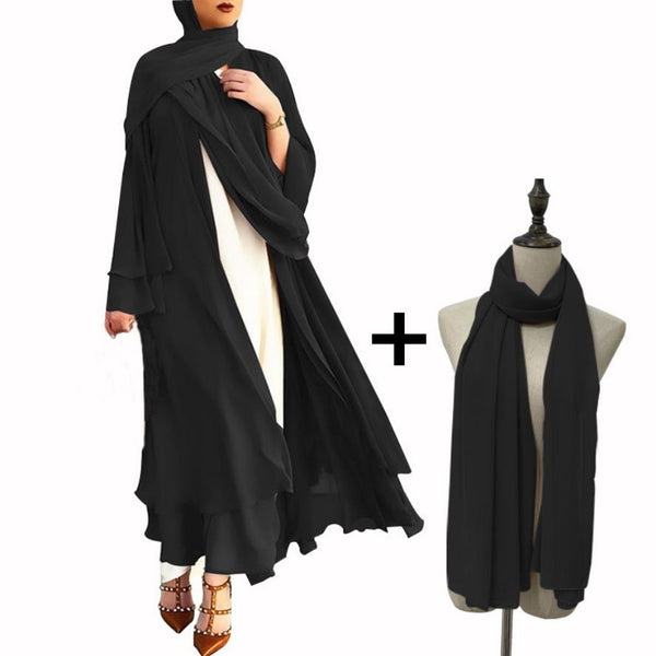 Better Double layer Abaya Kimono Dubai Kaftan Muslim Cardigan Abayas Dresses Women Casual Robe Femme Caftan Islam Clothes F2664