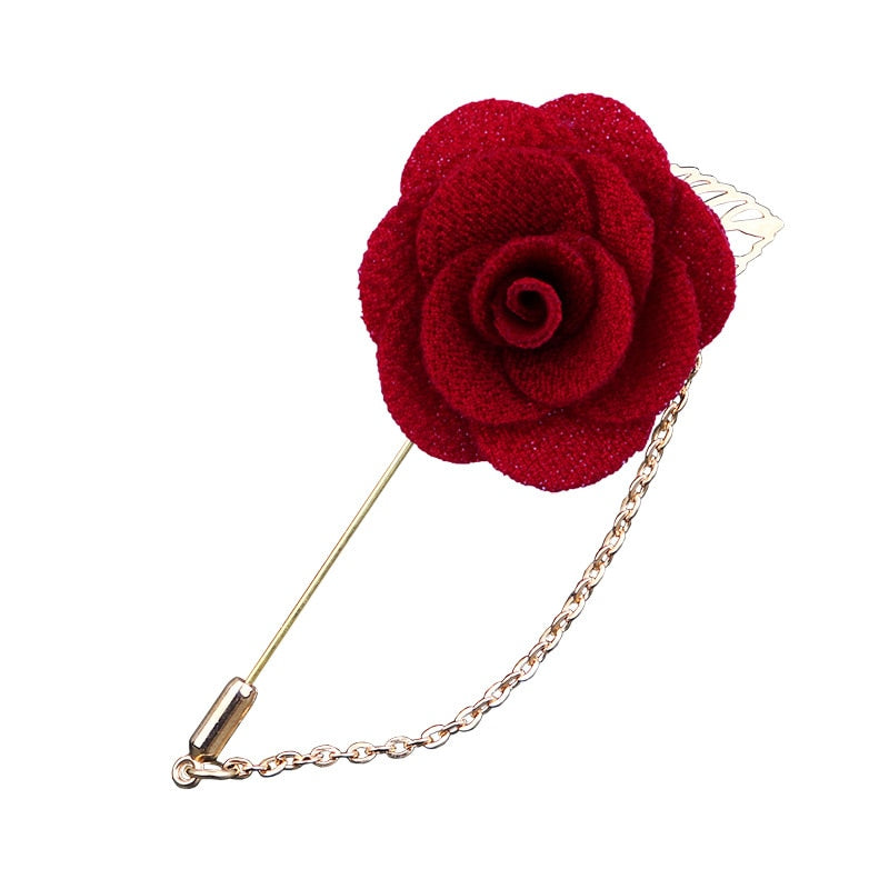 Korean Bridegroom Wedding Brooches Cloth Art Hand-Made Rose Flower Brooch Lapel Pin Badge Tassel Chain Men&#39;s Suit Accessories