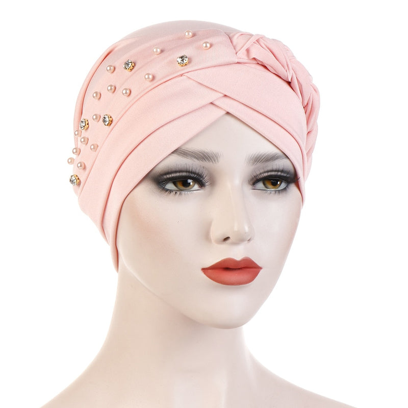 India Muslim Women Hijab Hat Cancer Chemo Cap Braid Beads Turban Headscarf Islamic Head Wrap Lady Beanie Bonnet Hair Loss Cover