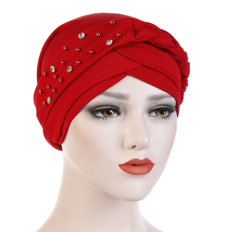 India Muslim Women Hijab Hat Cancer Chemo Cap Braid Beads Turban Headscarf Islamic Head Wrap Lady Beanie Bonnet Hair Loss Cover