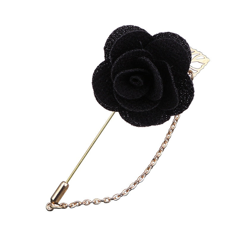 Korean Bridegroom Wedding Brooches Cloth Art Hand-Made Rose Flower Brooch Lapel Pin Badge Tassel Chain Men&#39;s Suit Accessories