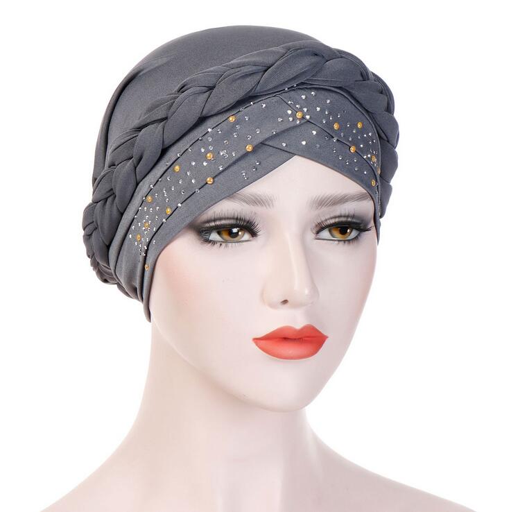 India Muslim Women Hijab Hat Cancer Chemo Cap Braid Beads Turban Headscarf Islamic Head Wrap Lady Beanie Bonnet Hair Loss Cover