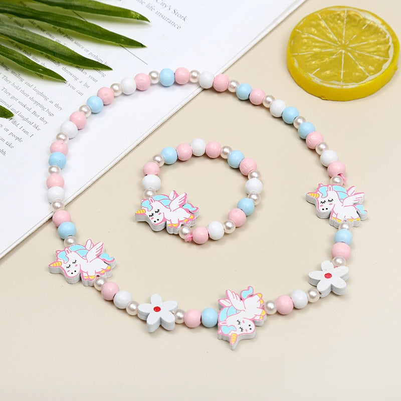 2pcs/Set Clay Beads Necklace Bracelet Jewelry Sets Cute Cartoon Pattern Charm For Children Party Jewelry Kids Birthday Gift Sets