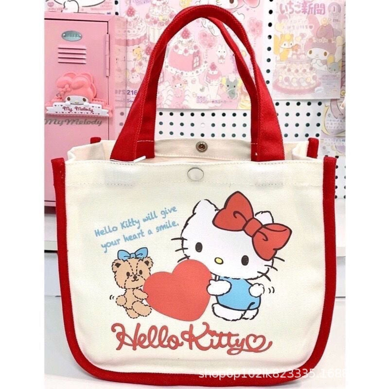 Sanrio Hello Kitty My Melody Backpack Mujer One Shoulder Hand Bag Lunch Bag Tote Bag Canvas Kawaii Large Capacity Storage Bag