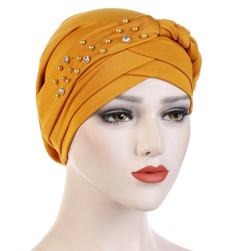 India Muslim Women Hijab Hat Cancer Chemo Cap Braid Beads Turban Headscarf Islamic Head Wrap Lady Beanie Bonnet Hair Loss Cover